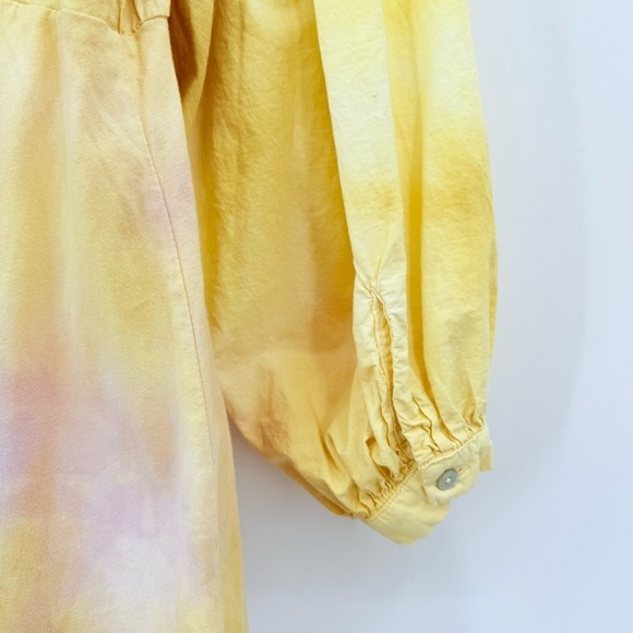 Zara NEW Yellow Tie-Dye Playsuit Jumpsuit Puff Sleeve V-Neck Size M - Picture 11 of 14